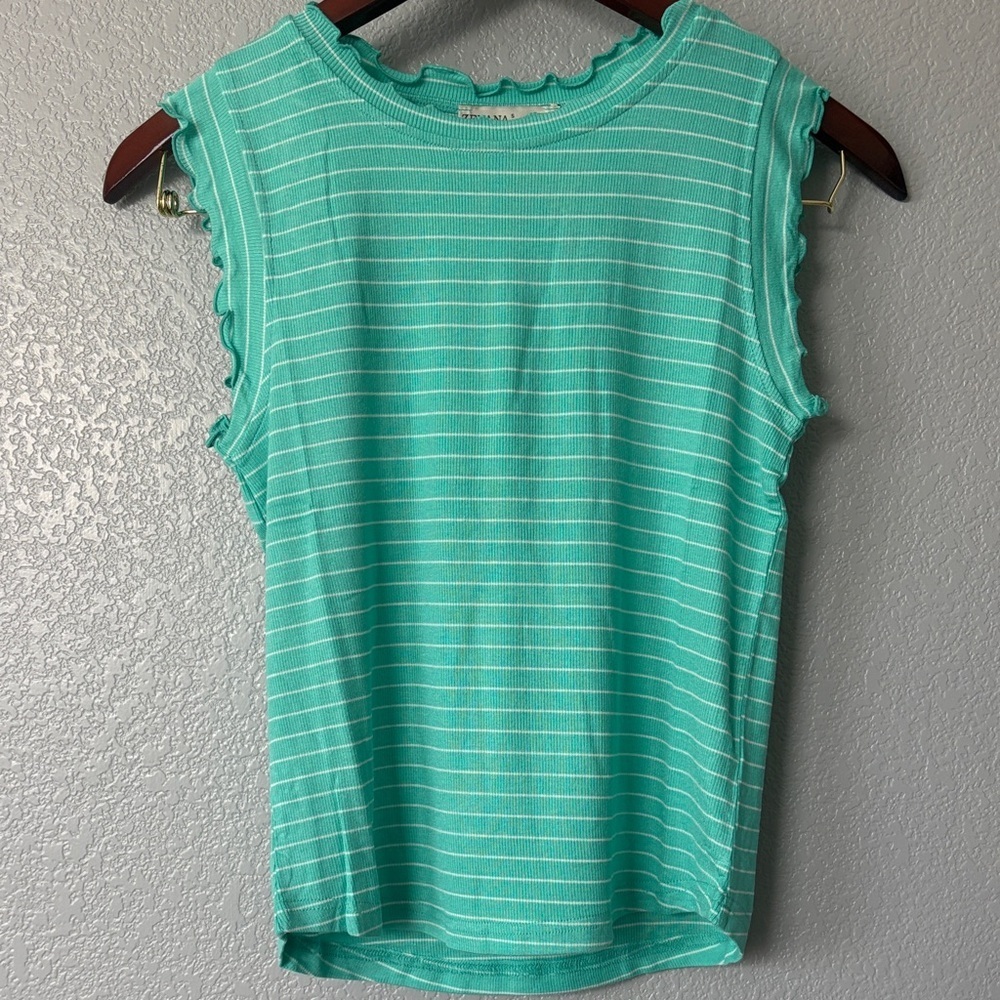 Zenana Outfitters Teal Striped Tank Top